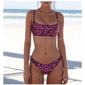 SHEIN Summer Beach Leopard Print Two-Piece Bikini Swimwear Set